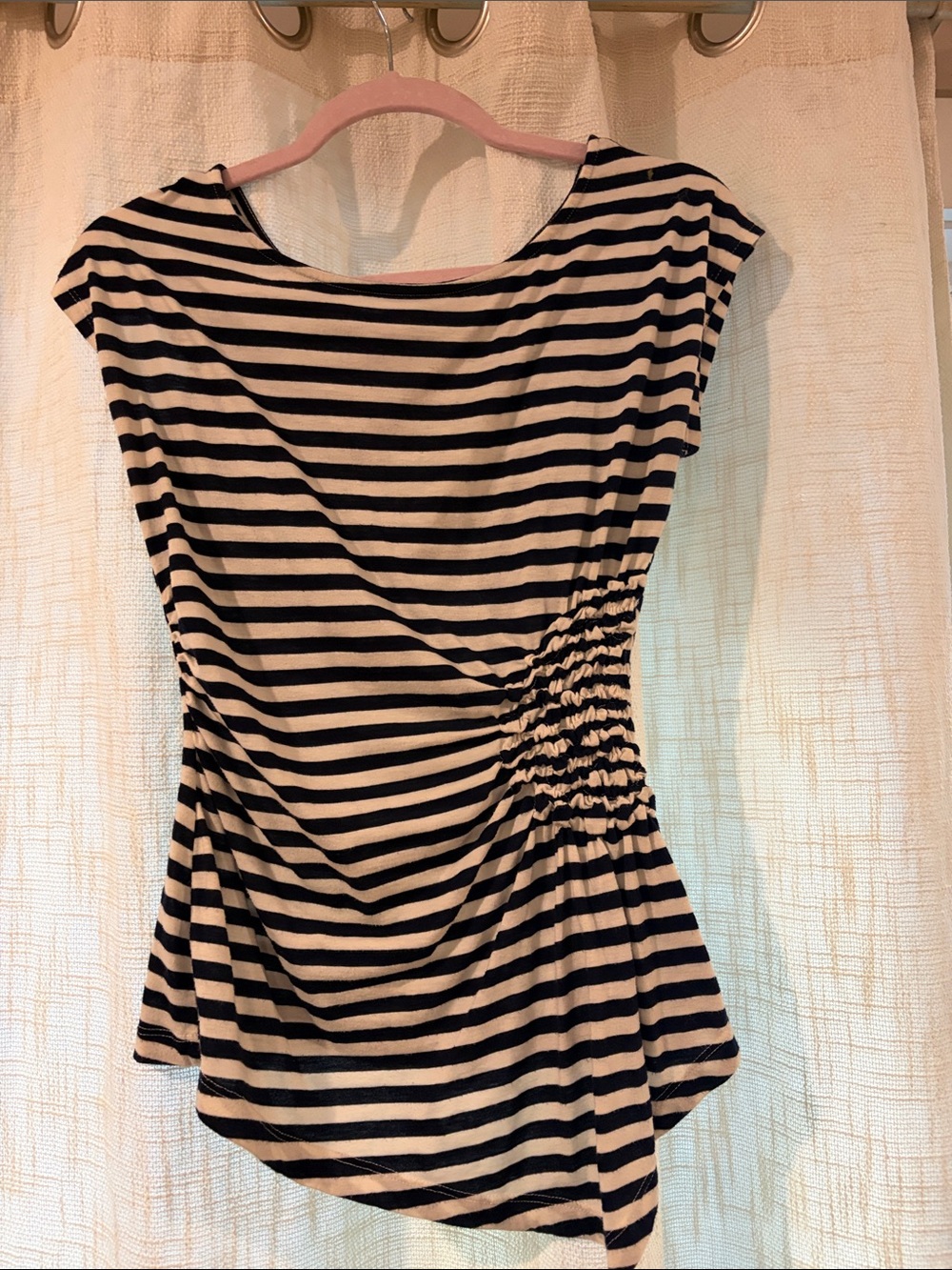 Black & White Striped Short Sleeve Ruched Side Tee